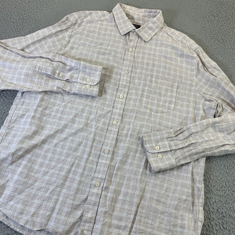 UNTUCKit Noval WR Shirt Mens XL Button Up 100% Linen Tan Plaid Summer Casual